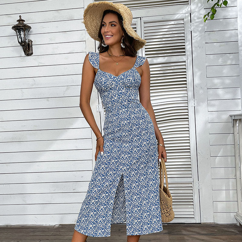 Damen Midi-Kleid Blumenmuster Tailliert Eveloria