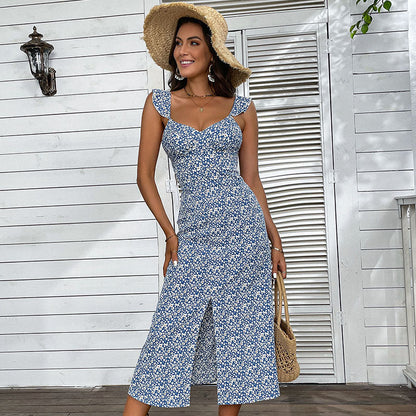 Damen Midi-Kleid Blumenmuster Tailliert Eveloria