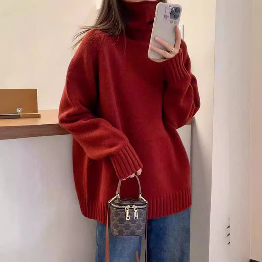 Damen Grobstrickpullover Stehkragen Schlitzen - Eveloria