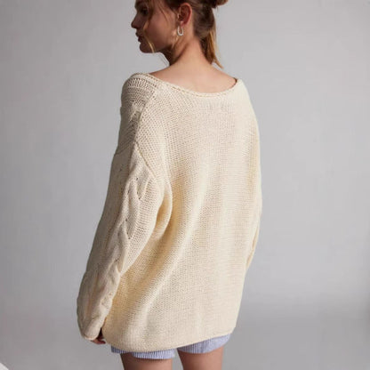 Damen Strickpullover Zopfmuster Weit Ausschnitt Eveloria