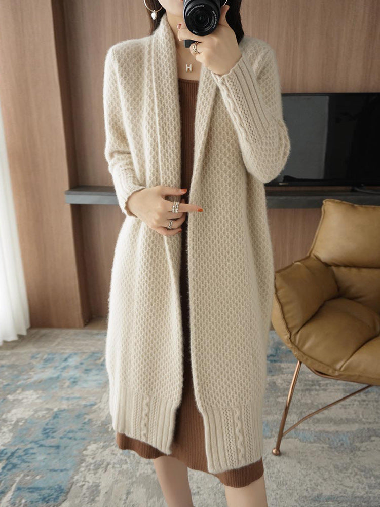 Damen Strickjacke Zopfmuster Offene Front Eveloria