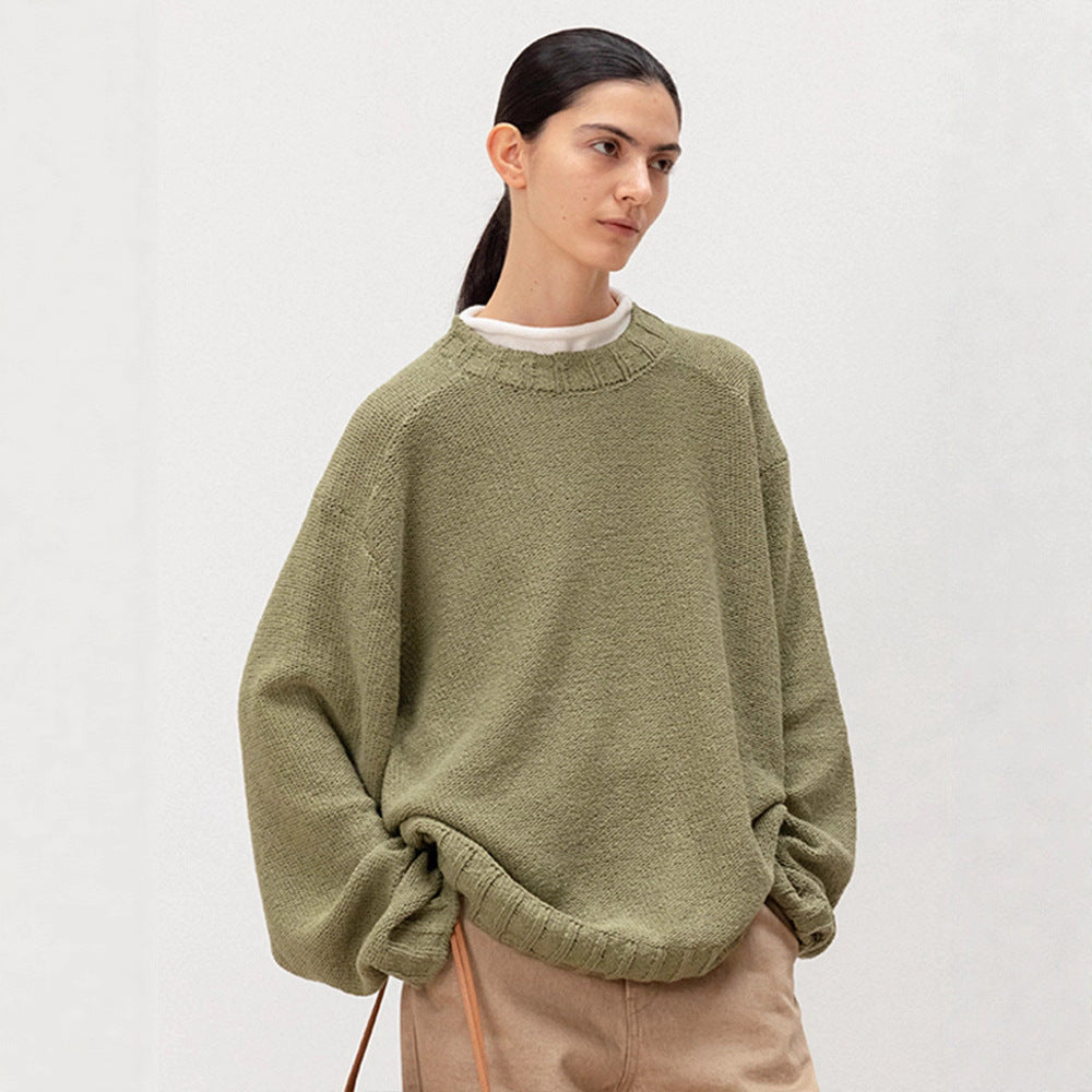 Damen Strickpullover Weites Design Elastischer Saum Beige