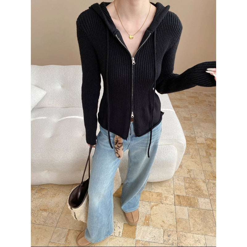 Damen Strickjacke Kapuze Reißverschluss Eveloria - Eveloria