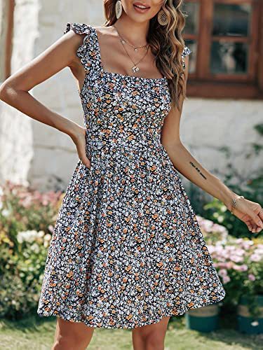 Damen Sommerkleid Rüschenärmel Schlitz Eveloria