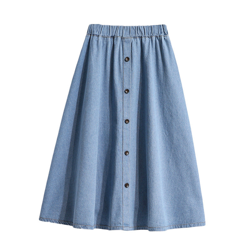 Damen Denim-Rock Lang Dekorative Druckknöpfe Blau