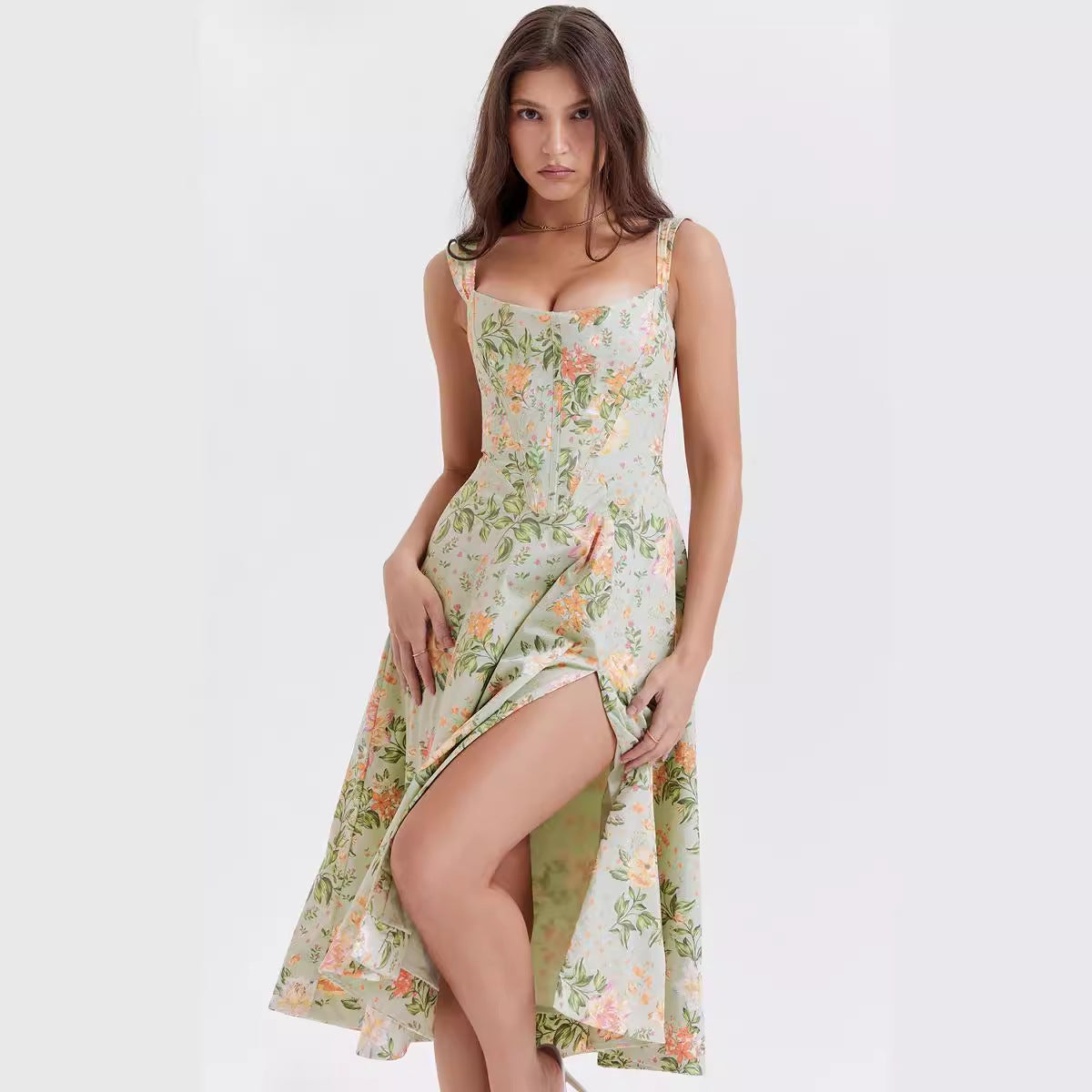 Damen Sommerkleid Floral mit hohem Beinschlitz Eveloria