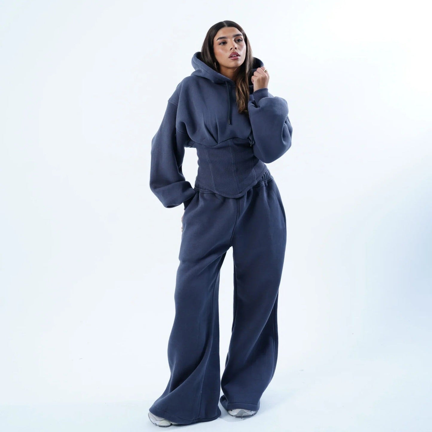 Damen Oversized Hoodie Lässig Weite Bund Grau Eveloria