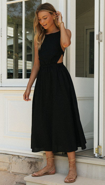 Damen Sommermaxikleid Raffinierter Schnitt Verstellbarer Taillenzug