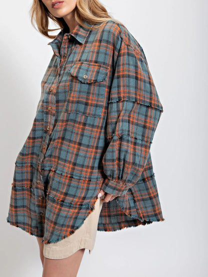 Damen Oversized-Hemdjacke Karomuster Eveloria