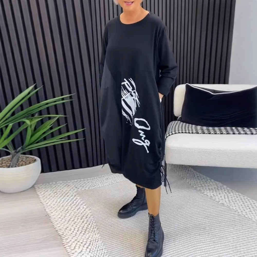 Damen Oversized Hoodie-Kleid mit Seitentaschen und Grafikdruck - Eveloria