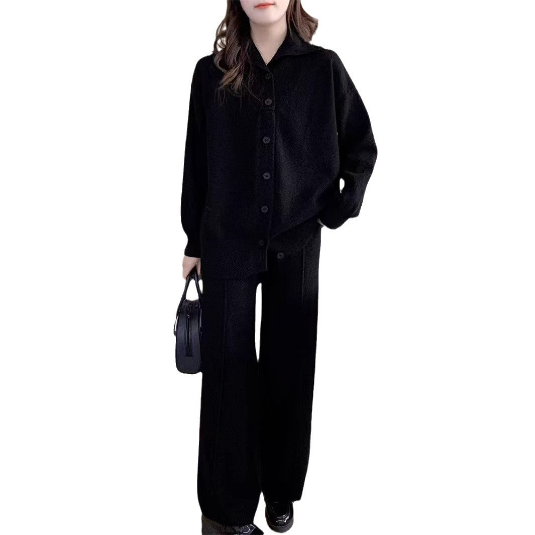 Damen Strickensemble Hochkragen Knöpfe Eveloria
