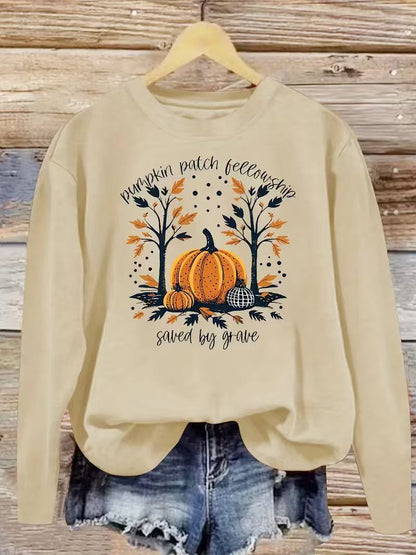 Damen Sweatshirt Herbstlich Kürbis Motiv Lässig Grau Eveloria