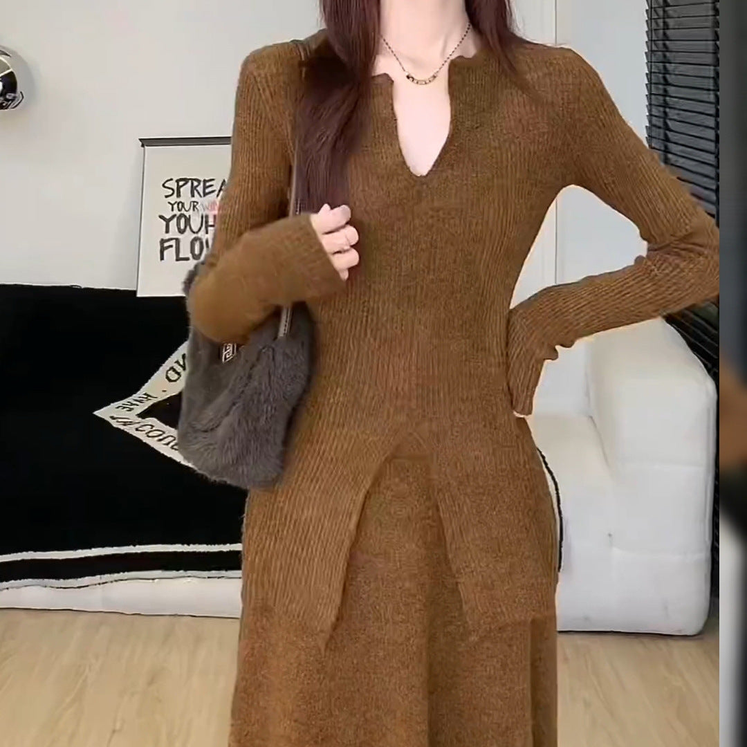 Damen Rippstrickpullover V-Ausschnitt Lässig Eveloria