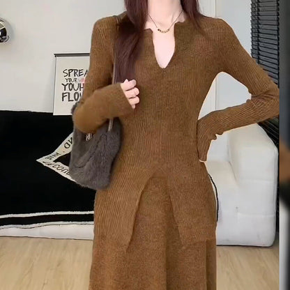 Damen Rippstrickpullover V-Ausschnitt Lässig Eveloria