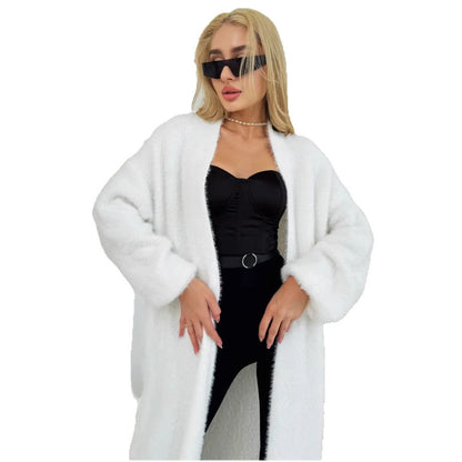 Damen Strickcardigan Lang Kuschelig Eleganter Schnitt Beige