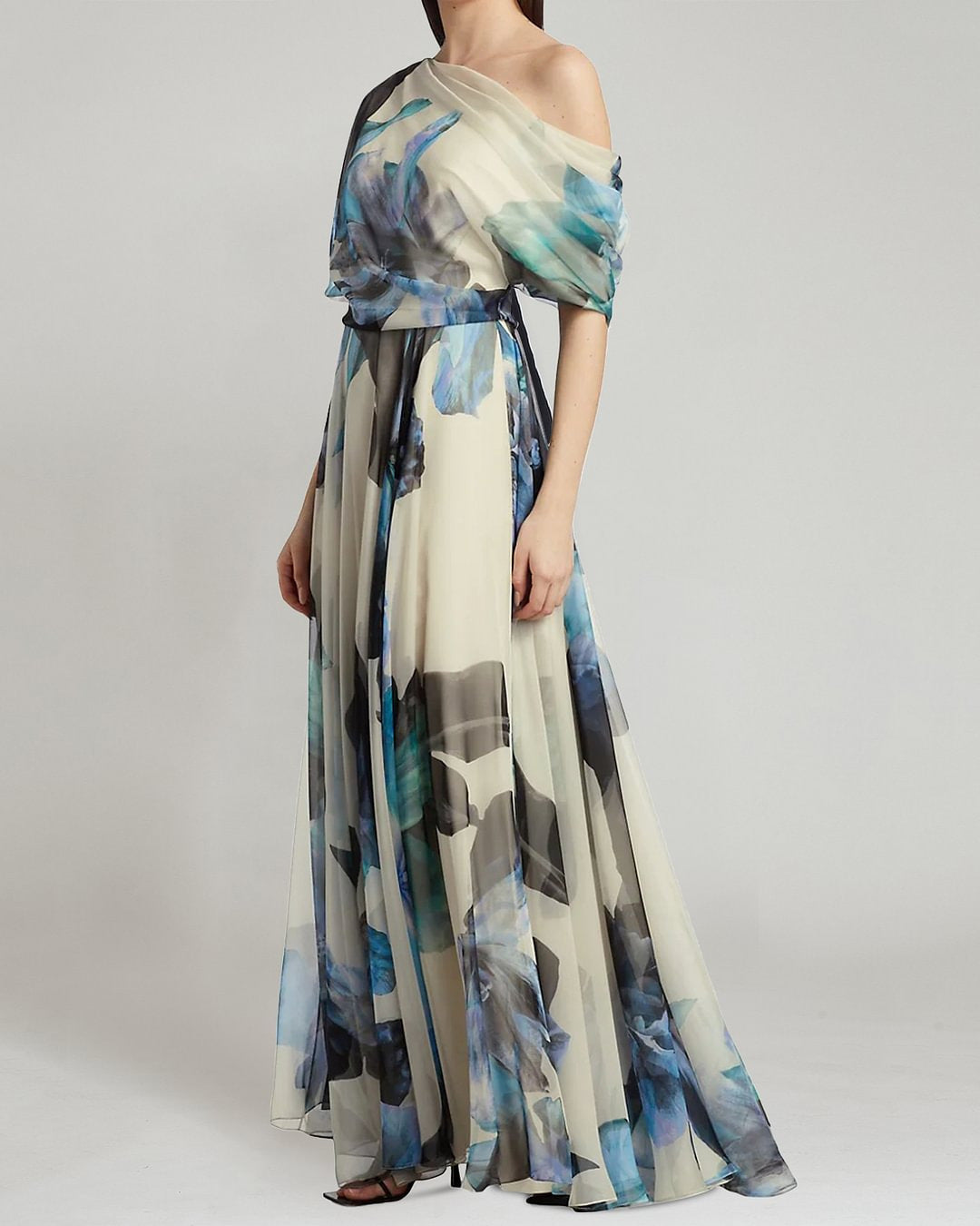 Damen Chiffon-Kleid Schulterfrei Floralmuster Eveloria