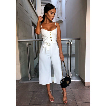Damen Jumpsuit V-Ausschnitt Seiten Gürtel Eveloria