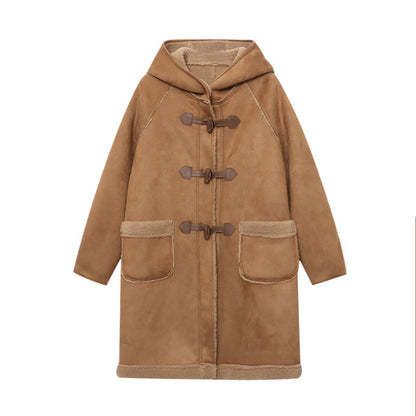 Damen Dufflecoat Strickmaterial Gemütliches Innenfutter