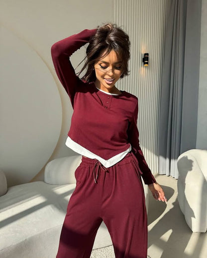 Damen Freizeitsuit Langarmoberteil und lockere Hose Eveloria