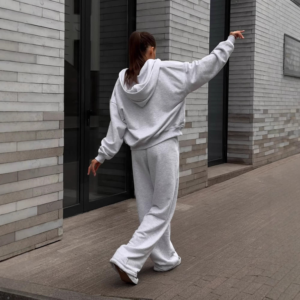 Damen Oversized Hoodie Sweatpants Set Baumwolle Beige