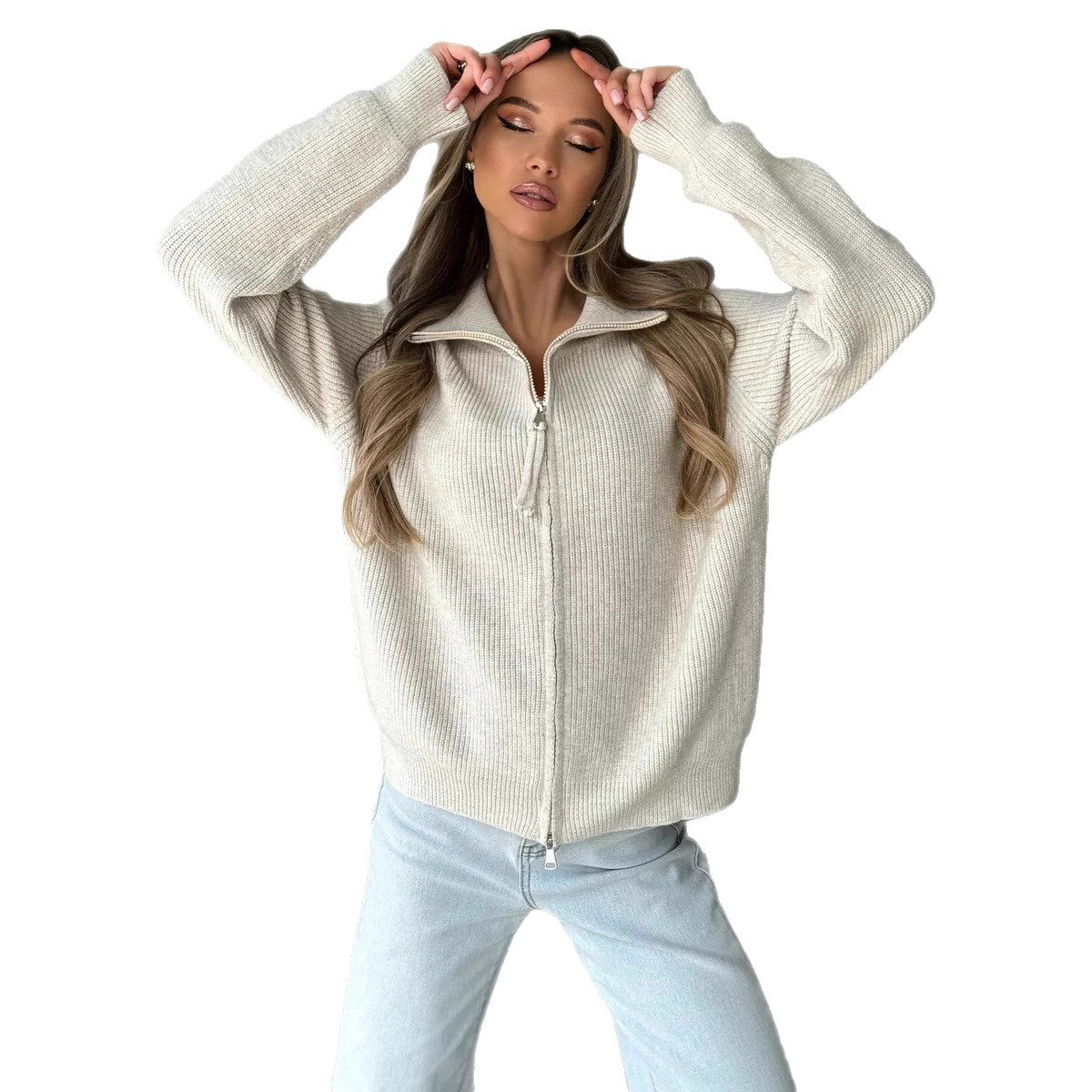 Damen Strickjacke Hochkragen Eveloria
