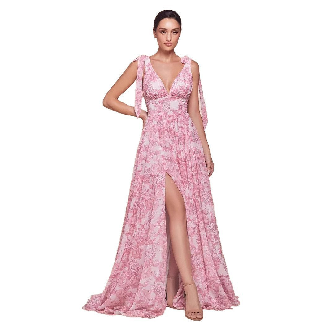 Damen Maxikleid Floralmuster Elegante Trägerdetails