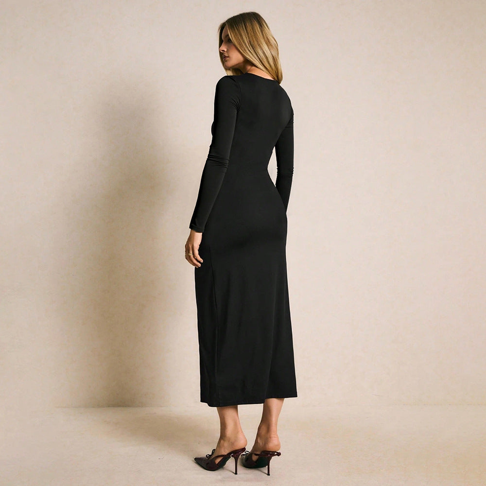 Damen Maxi-Kleid Elegantes Drapierungsdesign Hochschlitz