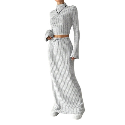 Damen Langarm Crop- und Maxi-Rock Set Rippstruktur Eveloria