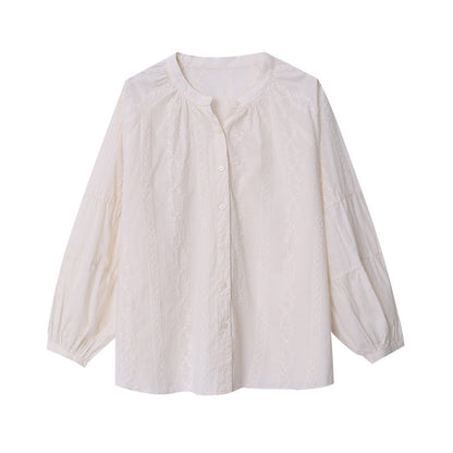 Damen Bluse Puffärmel Feines Stickdesign Weiße Bluse Eveloria