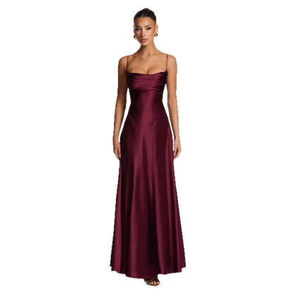 Damen Maxikleid Satin Spaghetti-Träger Eleganz