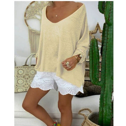 Damen Oversize-Shirt mit V-Ausschnitt und langen Ärmeln