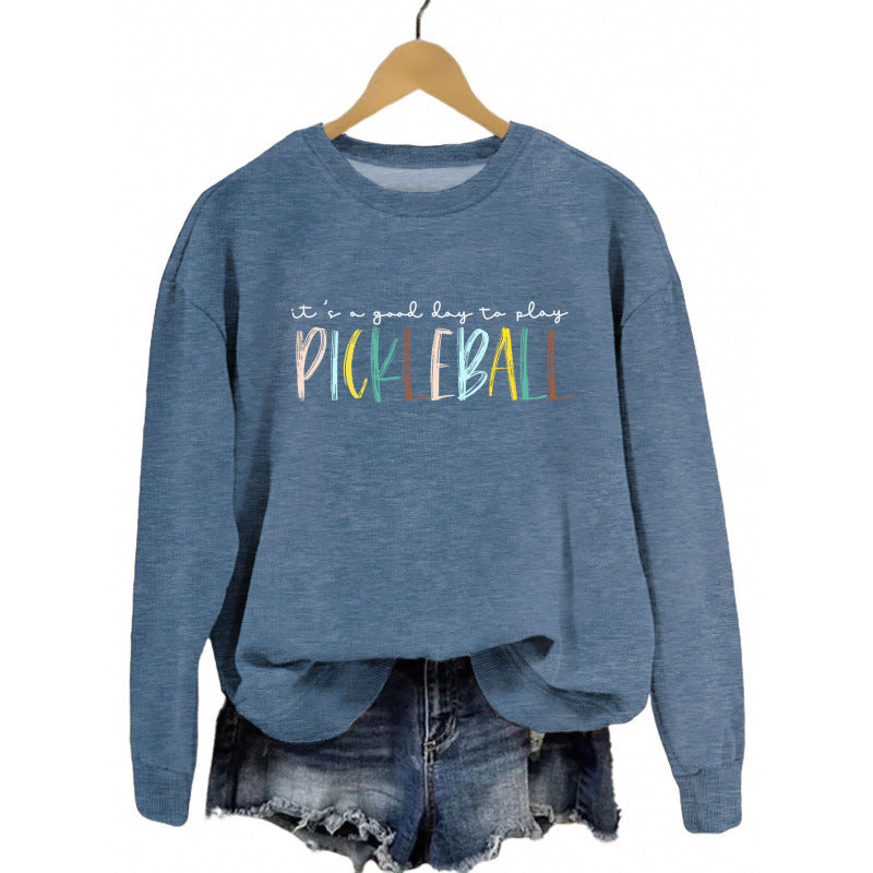 Damen Sweatshirt Bunt Pickleball-Druck Grau