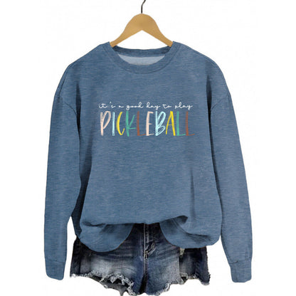 Damen Sweatshirt Bunt Pickleball-Druck Grau