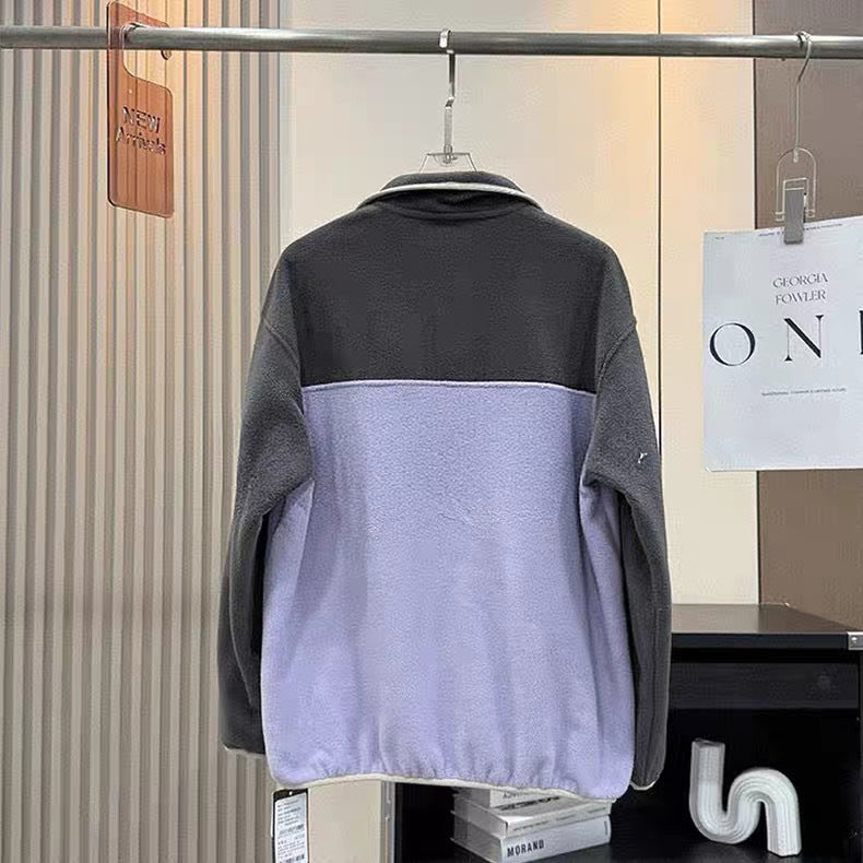 Damen Fleece-Pullover Hochkragen Praktische Taschen Grau Eveloria