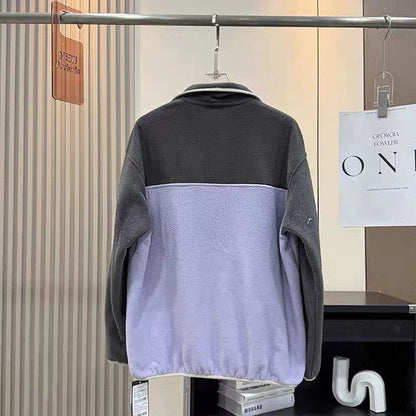 Damen Fleece-Pullover Hochkragen Praktische Taschen Grau Eveloria