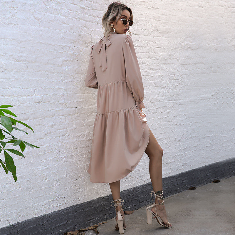 Damen Asymmetrisches Wickelkleid Voluminöse Rüschen Eleganter
