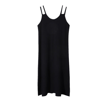 Damen Midikleid Weiches Material Trägerdetails