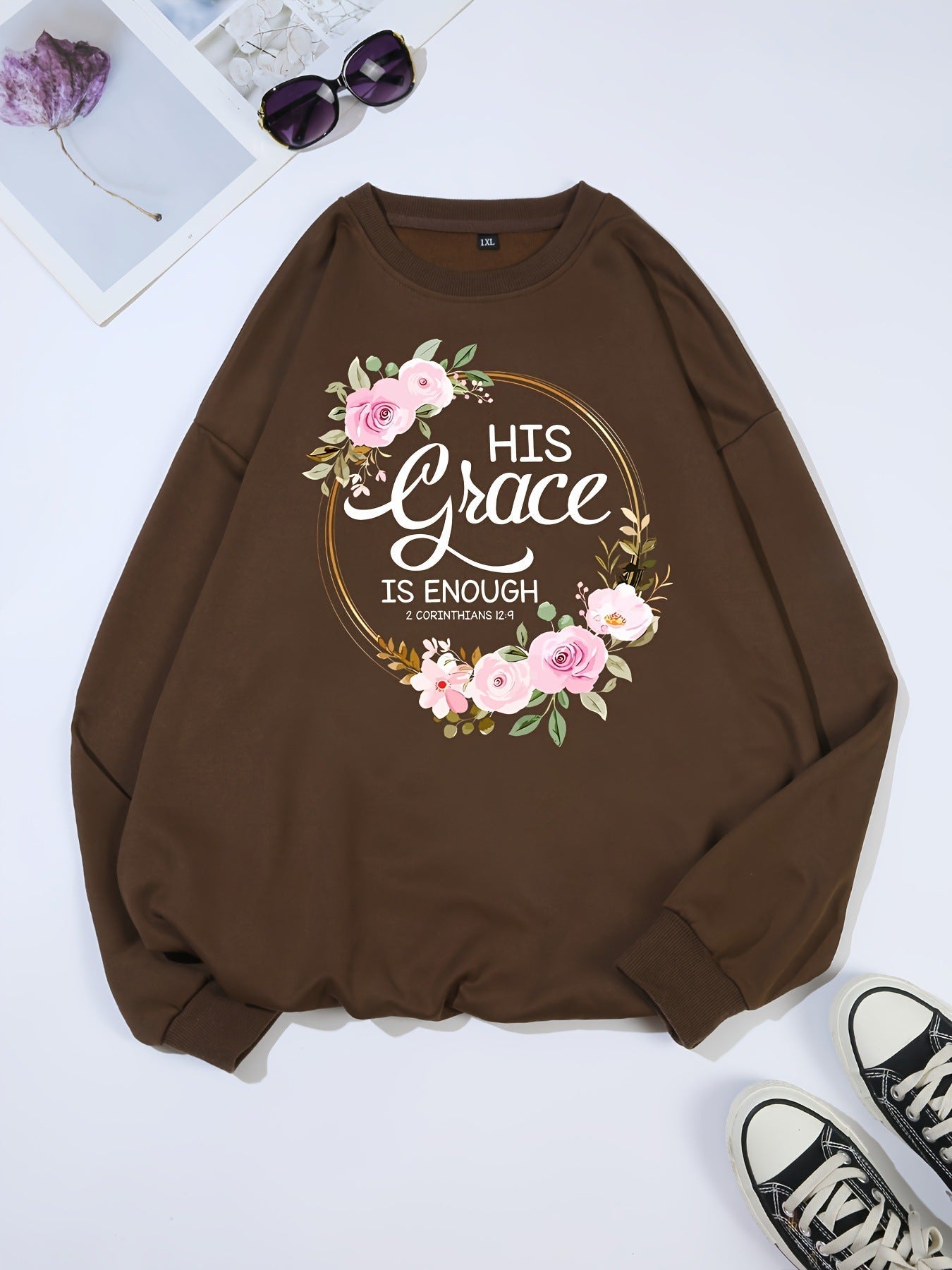 Damen Sweatshirt Florales Design Motivierender Schriftzug Eveloria