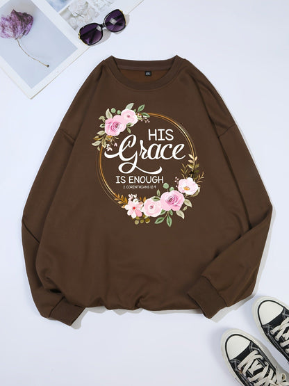 Damen Sweatshirt Florales Design Motivierender Schriftzug Eveloria