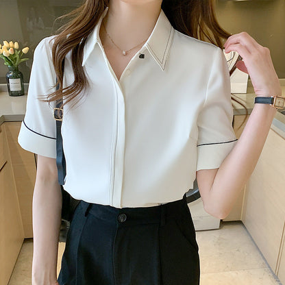 Damen Bluse Kurzarm Klassischer Kragen Elegantes Design Eveloria