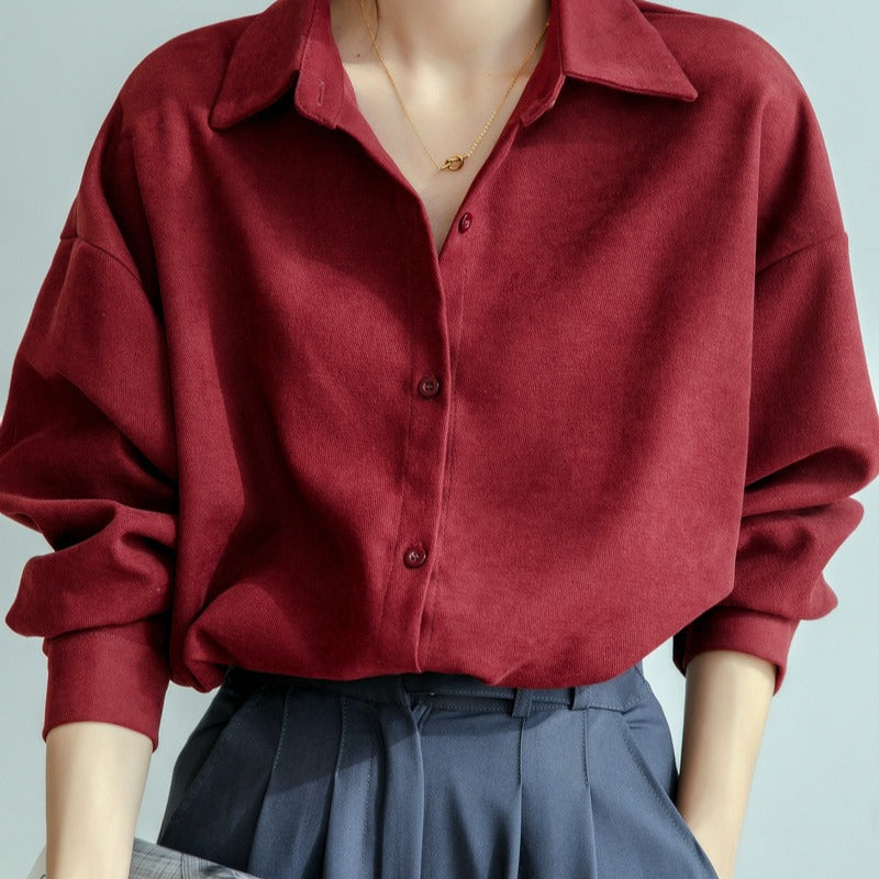 Damen Oversized Bluse Lässiger Schnitt Eleganter Kragen