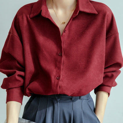 Damen Oversized Bluse Lässiger Schnitt Eleganter Kragen