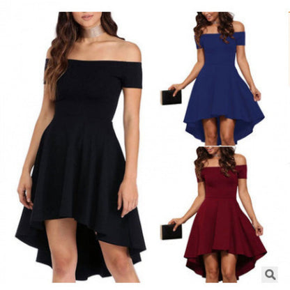 Damen Off-Shoulder Kleid Asymmetrischer Saum Figurbetonter Stoff