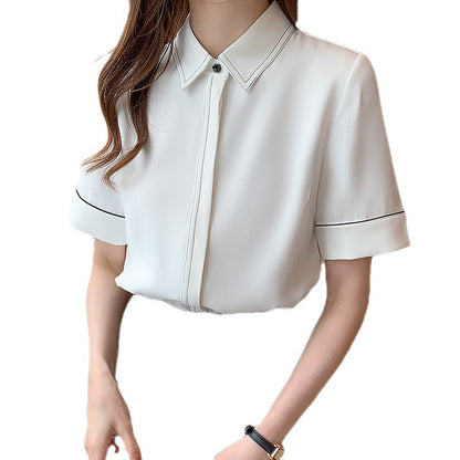 Damen Bluse Kurzarm Klassischer Kragen Elegantes Design Eveloria