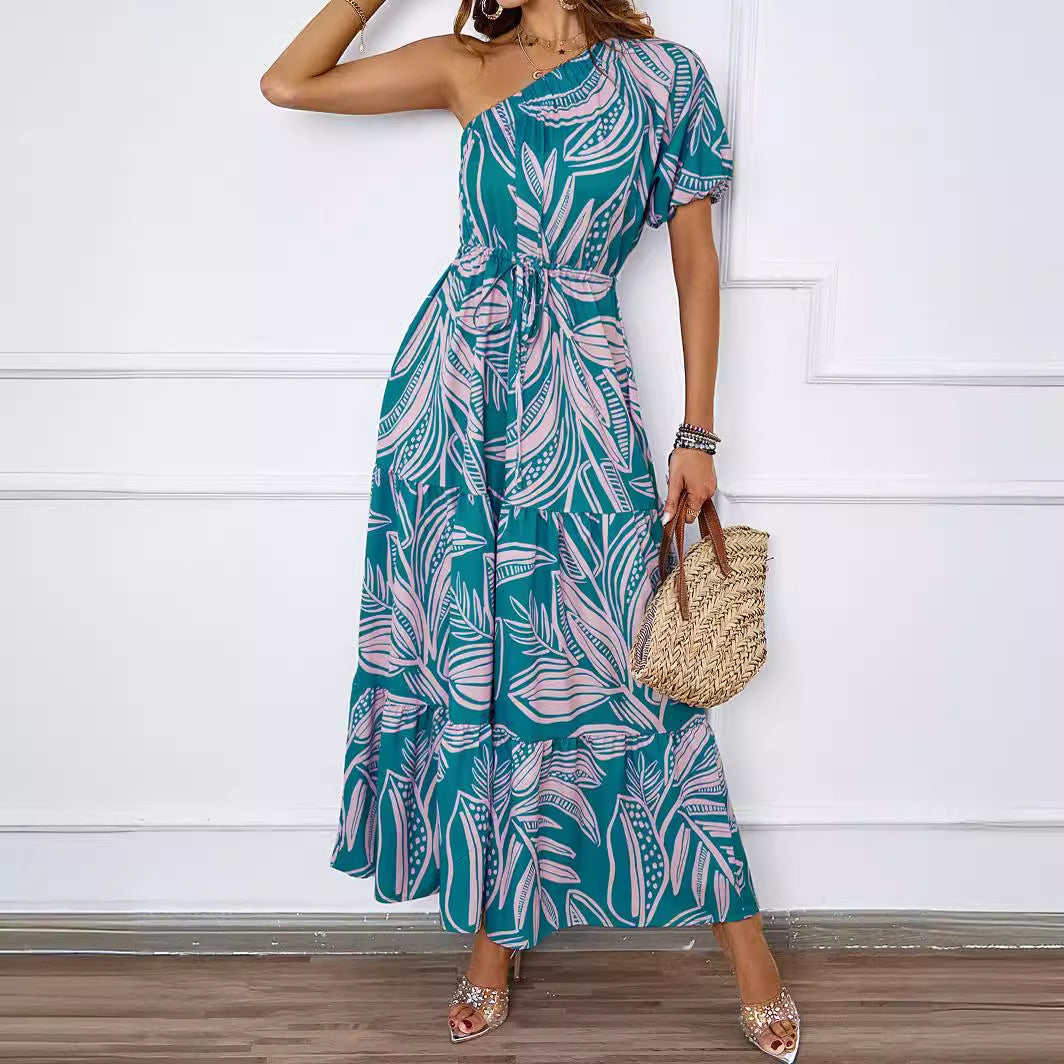 Damen Maxikleid Asymmetrisch Floralmuster Sommerkleid