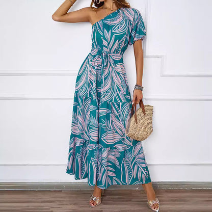 Damen Maxikleid Asymmetrisch Floralmuster Sommerkleid