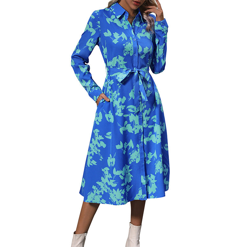 Damen Blusenkleid Floral mit Gürtel Eveloria