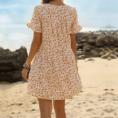 Damen Sommerkleid Floralmuster RüschenDetails Eveloria