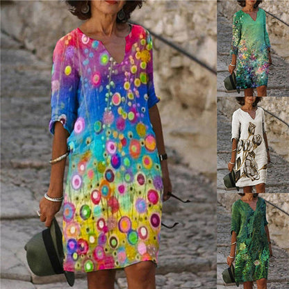 Damen Freizeitkleid Floralmuster V-Ausschnitt Eveloria - Eveloria