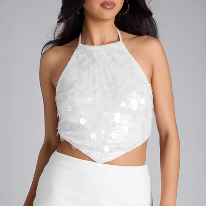 Damen Haltertop Pailletten Elegant Eveloria
